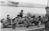 Wyke Regis circa 64. Cutter Race. Nearest the camera L to R. Theo Henderson (with French Navy hat), John Donaldson, Gibby Earl, Dave McCamley. Major Robin Ward on port side facing the camera