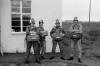 Carlyle Airport circa late 50s. L to R Dick Barton, Andy Cuthbert, Dougie Archibald and John Donaldson waiting to do their first static line descent from 3000 feet with Scottish Parachute Club. (Having packed their own parachutes}.