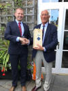 John Donaldson receiving a gift from Joe Davidson 7 September 2019.