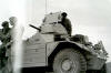 Major Stanley Peake and Capt. E. maclachlainn beside a Ferret Armoured Car